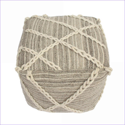 Repose-pieds repose-pieds carré en corde | 16 x 16 x 16 | Gris clair et ivoire | Gris clair | Ivoire