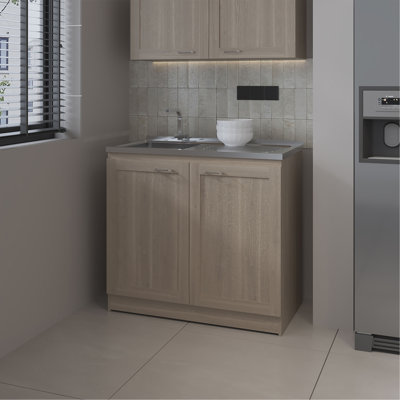 Armoire de base avec double porte et tablette intérieure Haivana, chêne blanc