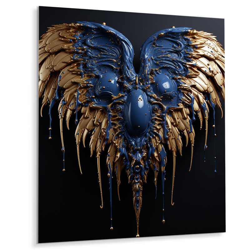 Royal Blue And Gold Angel Wings II - Fantasy Metal Wall Art, 20" H x 12" W x 1" D