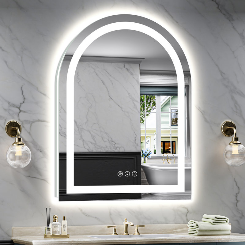 Arch Bathroom LED Mirror with Frontlit & Backlit, Anti Fog Lighted Vanity Mirror with Stepless Dimmable, ETL Listed, IP54 Waterproof, CRI90+, HD Tempered Glass