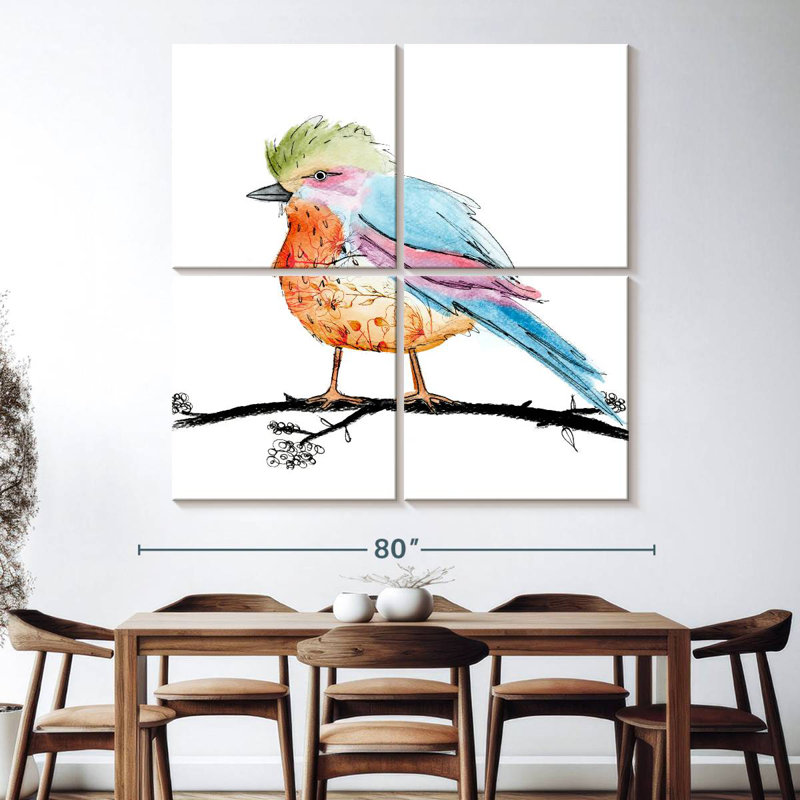 Brampt floral, oiseau brillant I, H 74 po x l 74 po