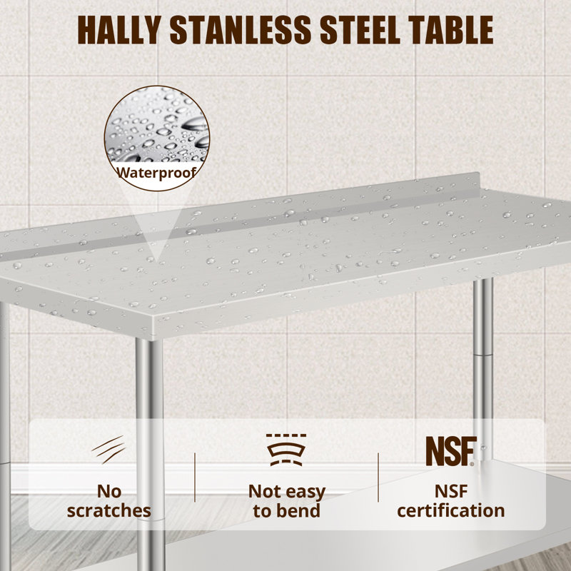 Table de travail en acier inoxydable 60 x 24 po, station de préparation robuste avec dosseret, roulettes