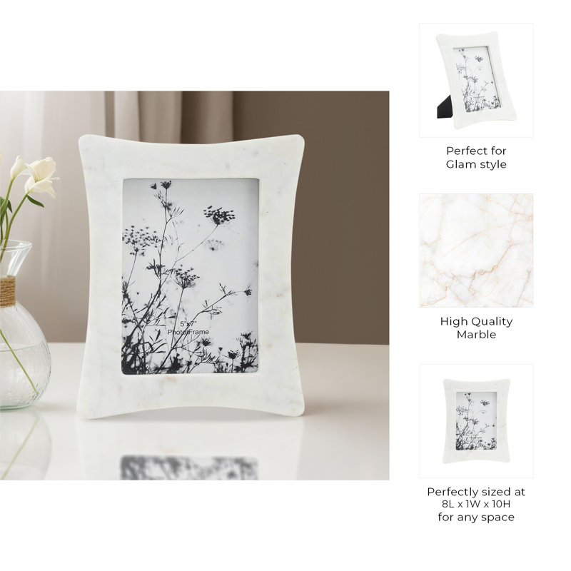 Ashe Neutral Modern Marble Curved Photo Frame, 5" x 7"