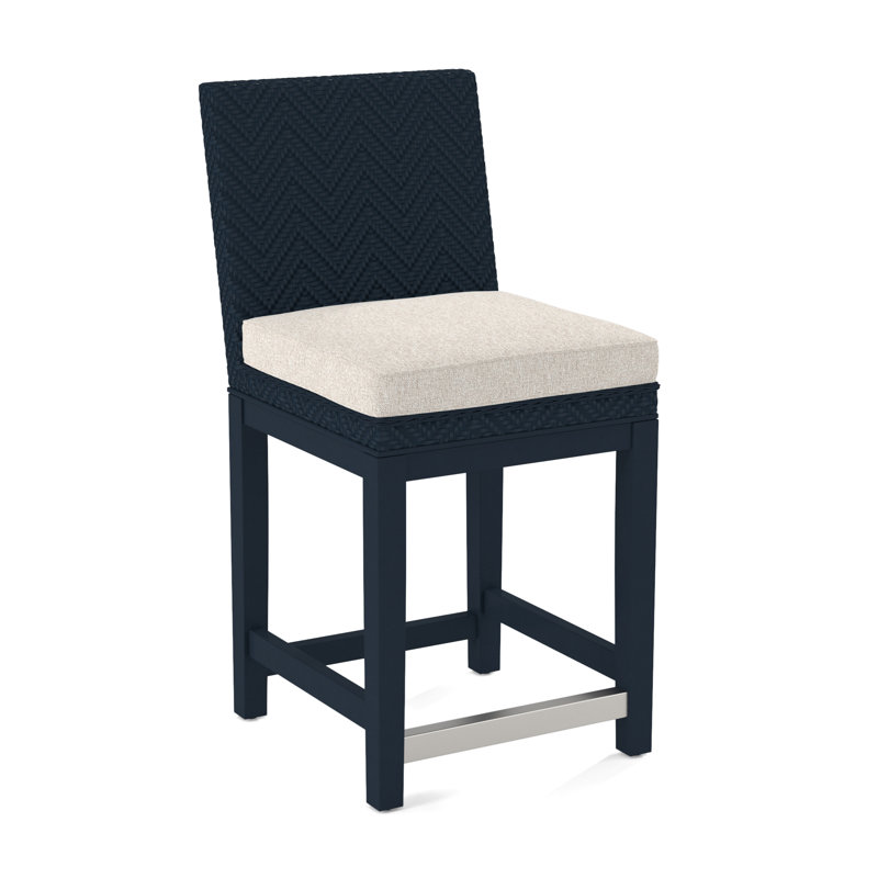 Upholstered Stool, Blue Buffalo Check; 0120-61, Navy Finish