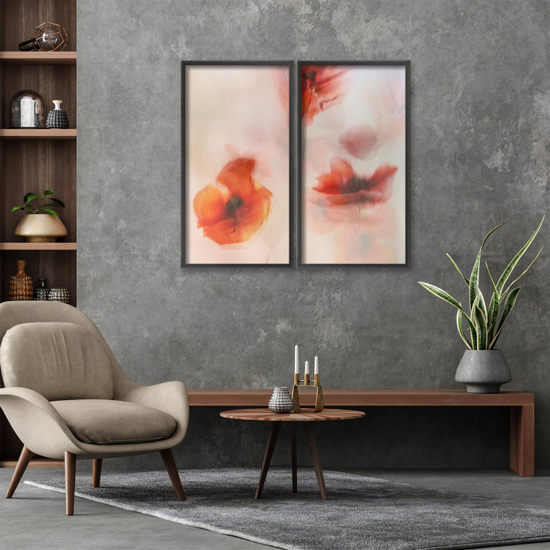 "Painted Poppies", impression murale encadrée 2 pièces par Nel Talen, L 24 po x H 24 po