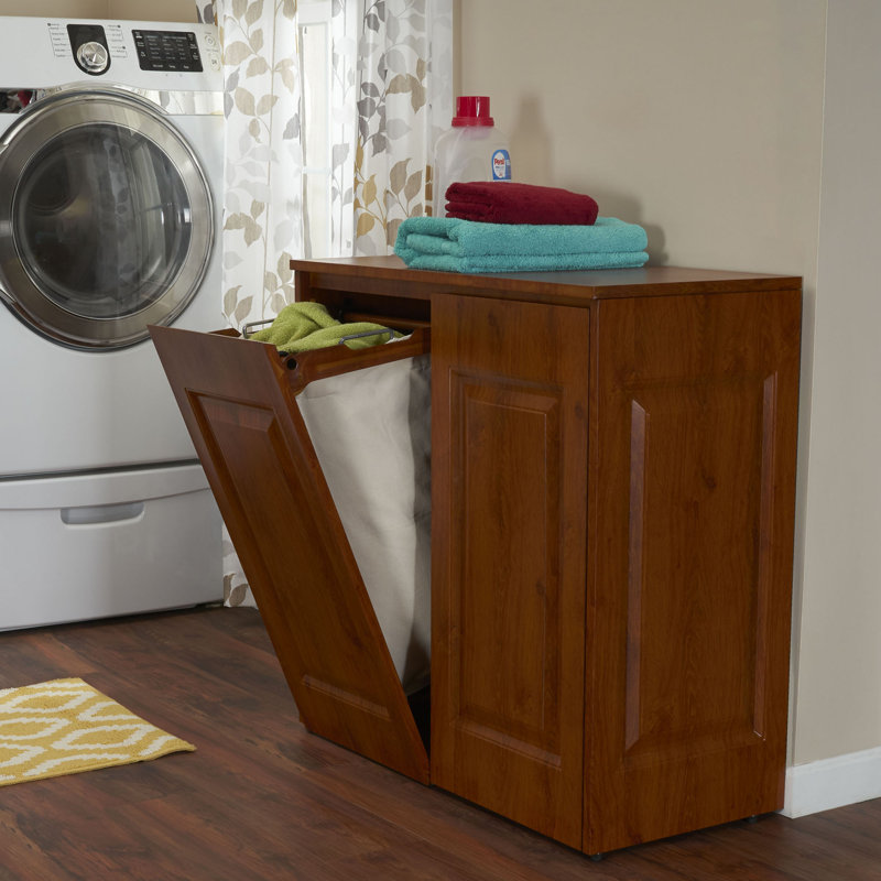 Faux Wood Finish Double Tilt-Out Laundry Hamper Cabinet