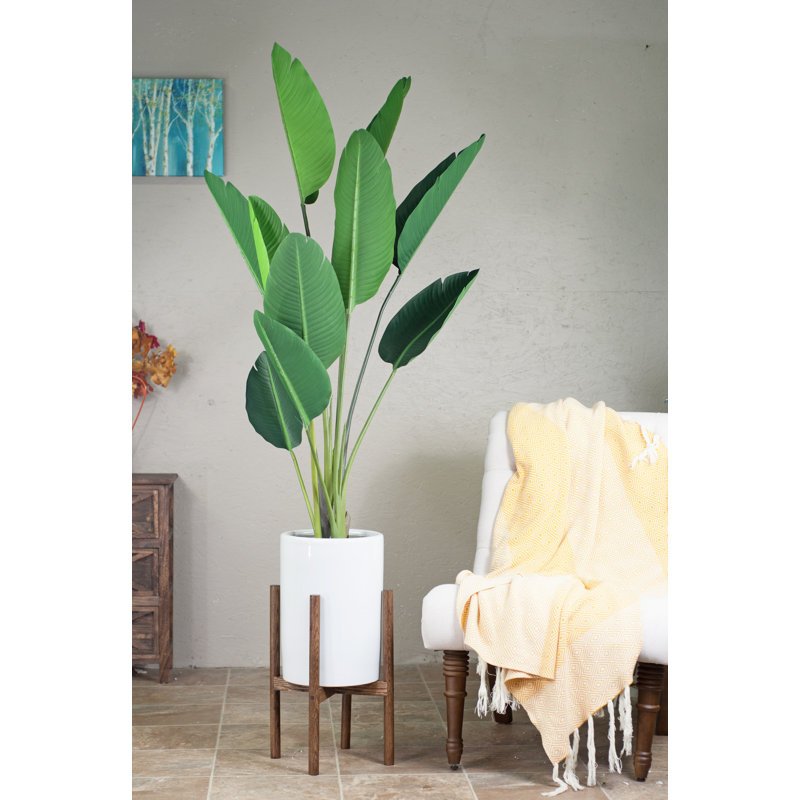 Pot de fleurs en céramique, Blanc / Noyer foncé