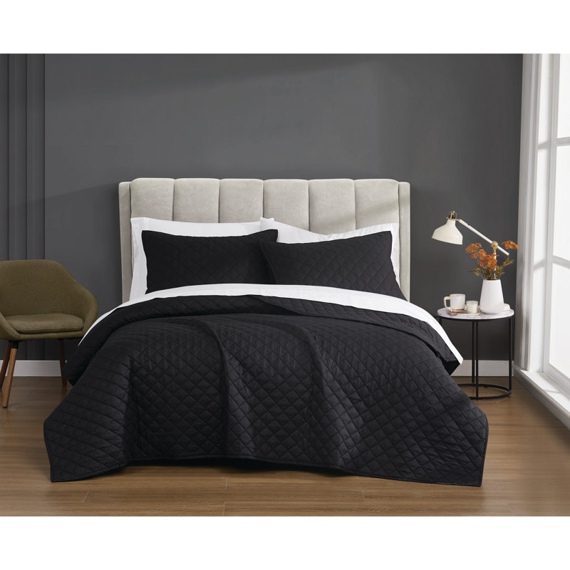 Ensemble de courtepointe en coton, Courtepointe pour simple TG + 1 taie décorative s, Noir