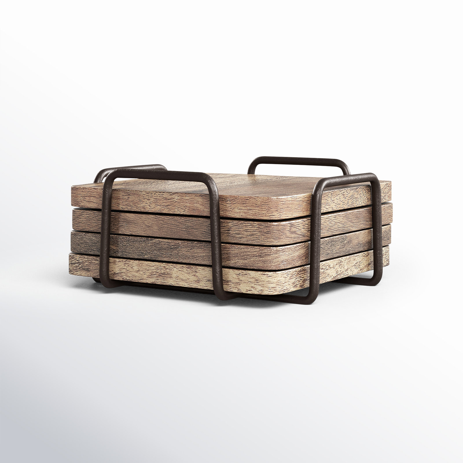 Wallis Godinger Wooden Coaster Set with Holder, Wood/Natural