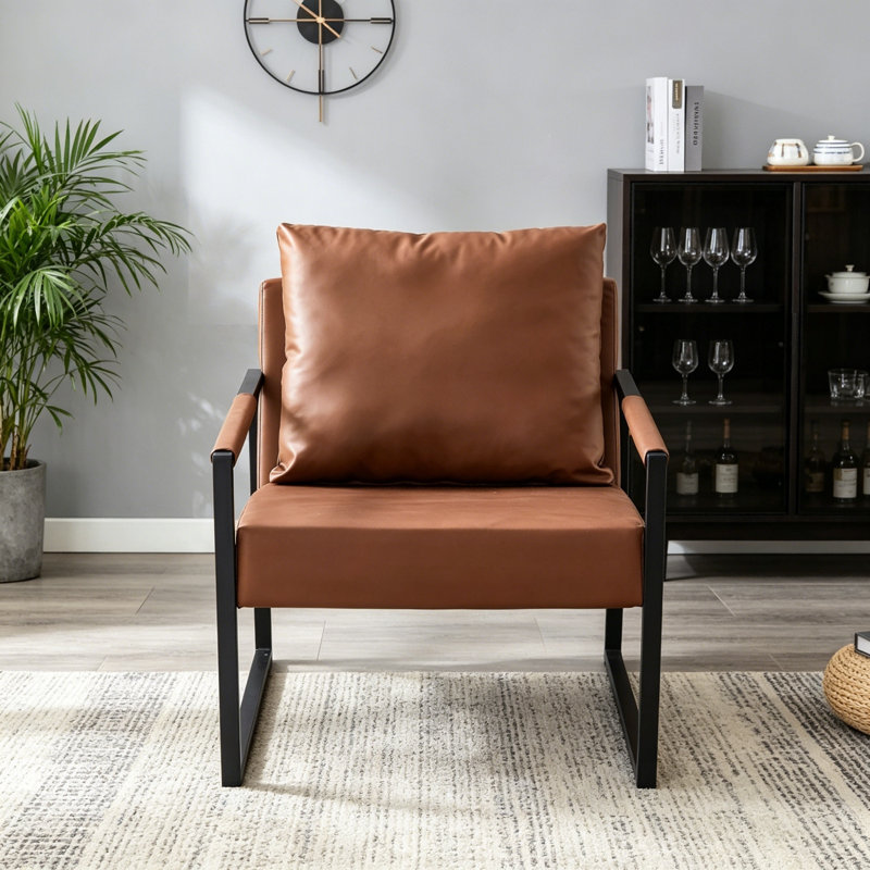 Chaise d'appoint en cuir avec structure en métal, Brown