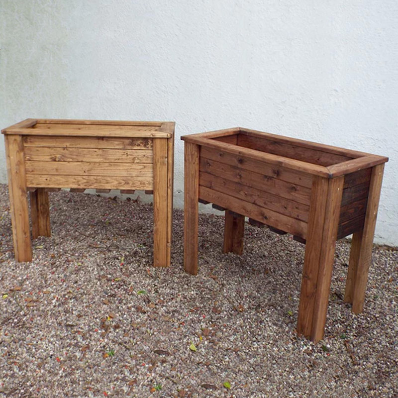 Large Wooden Trough For Garden Rustic Scandinavian Redwood Rectangular Planter On Legs H72 L57 W41 Cm, 73.6 Ltrs Cap.
