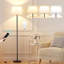 Lampe sur pied moderne avec luminosité réglable, télécommande, noir, ampoules DEL, abat-jour blanc, interrupteur au pied, assemblage facile
