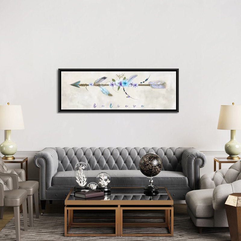 « boho arrow i », art sur toile, H 12 po x l 36 po x P 1,5 po, Cadre noir