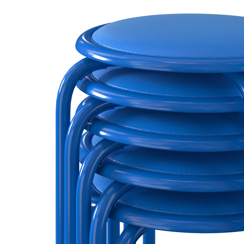 Ensemble de 6 tabourets empilables avec sièges rembourrés, tabourets empilables rembourrés de hauteur standard de 17 pouces avec surface en cuir, tabourets gigognes ronds portables pour la cuisine intérieure / extérieure, couleur assortie, paquet de 6