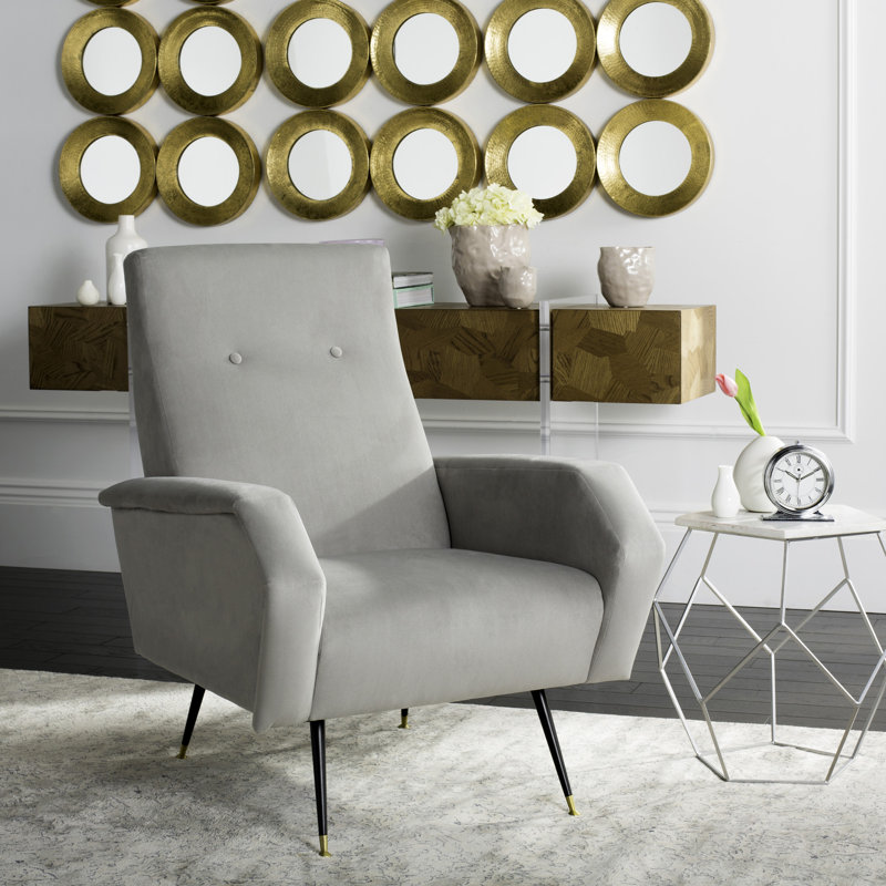 Fauteuil 27,5 po en velours capitonné, Velours gris