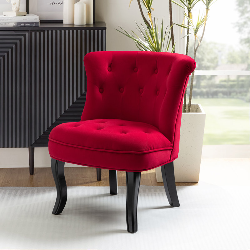 Chaise d'appoint à oreilles rembourrée en velours Grenier, Velours rouge