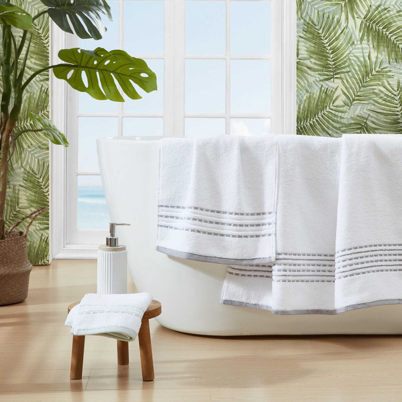 Cliff Side Cotton 3 Piece Towel Set, White/Gray