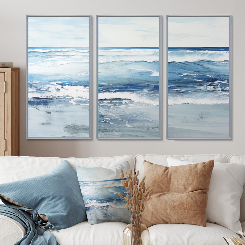 Pruden - Ensemble d'art mural plage, H 32 po x l 48 po x P 1 po, Encadrement argenté