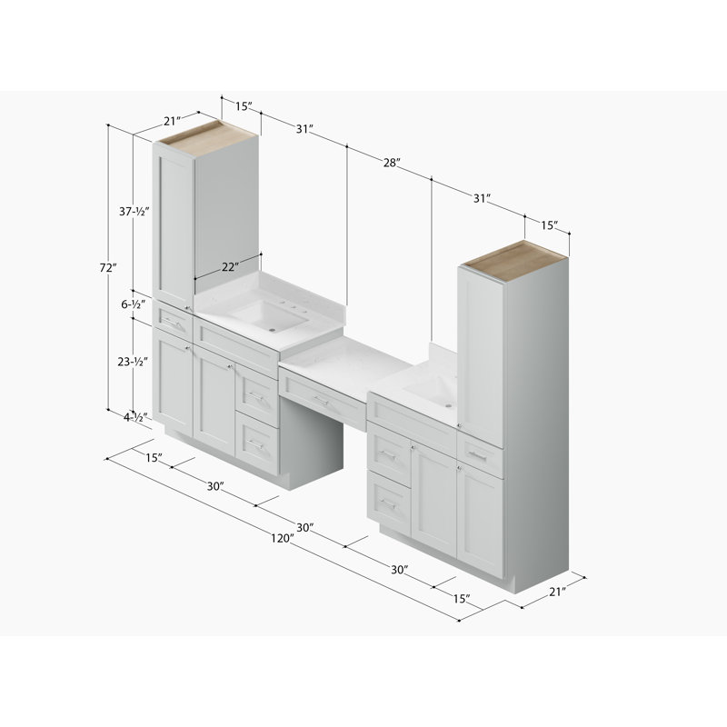 Ensemble de meuble-lavabo double 120 po Disar, Gris