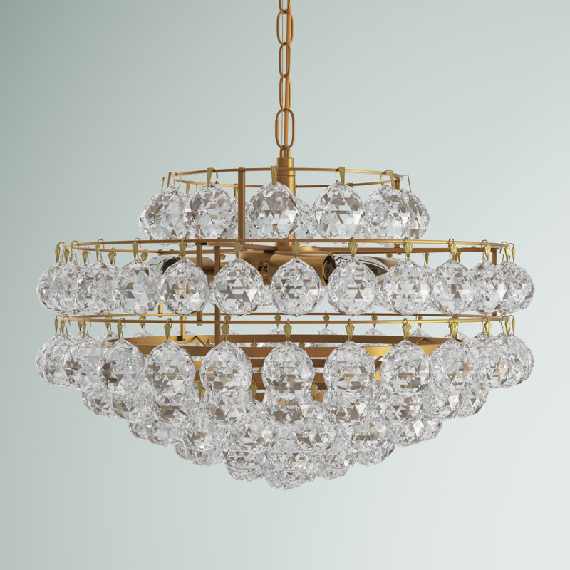 Luminaire suspendu à niveaux unique à 3 lumières avec détails en cristal Kieron, H 72 po x l 14 po x P 14 po, Laiton