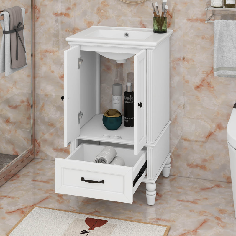Petit meuble-lavabo de 20 po avec lavabo, meuble-lavabo moderne blanc avec tiroir