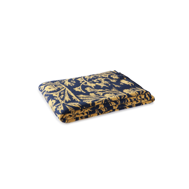 Knitted Throw Blanket, Blue / Mustard