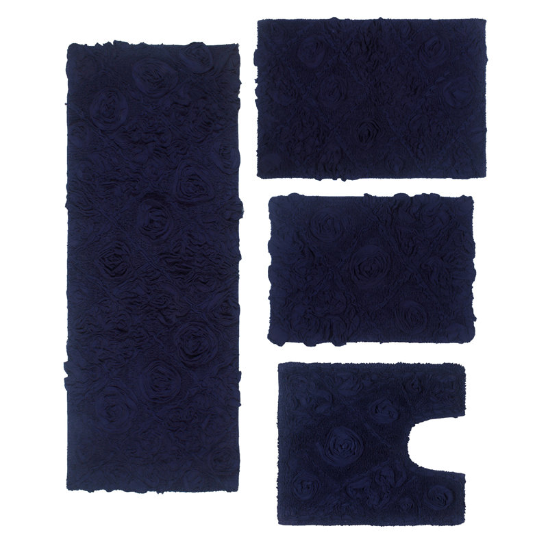 Schoenberger Floral Design Bath Rugs (Set of 4), Navy