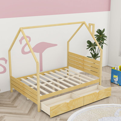 Lit en bois avec tiroirs de rangement