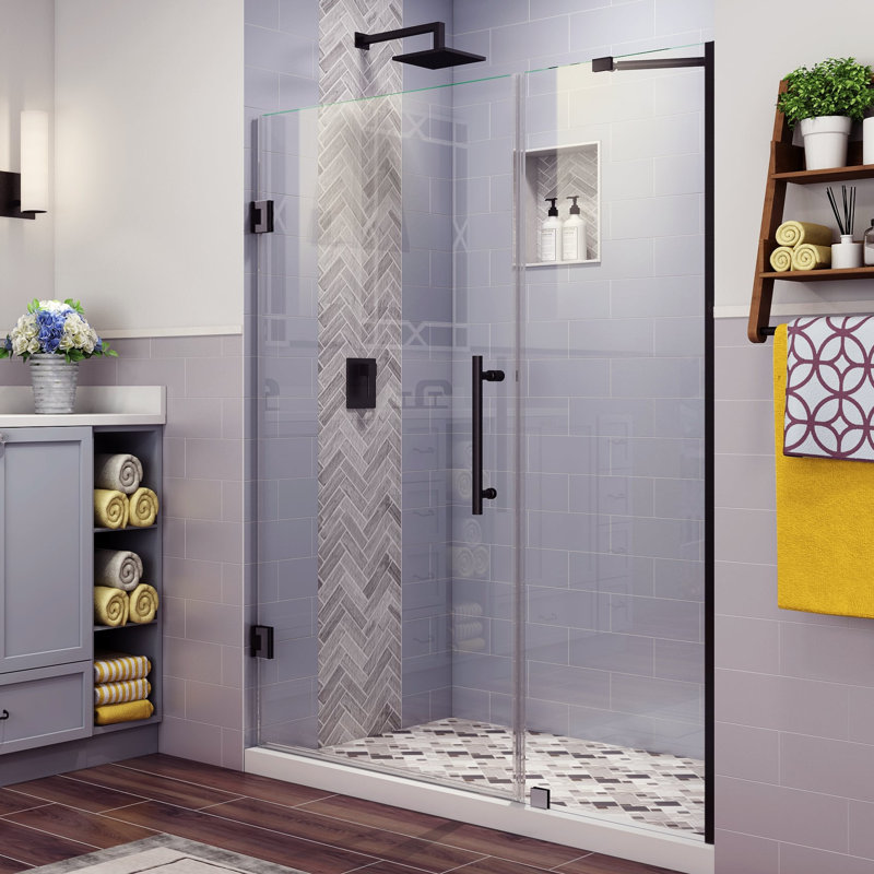 Belmore 68" x 72" Hinged Frameless Shower Door, Chrome, Clear