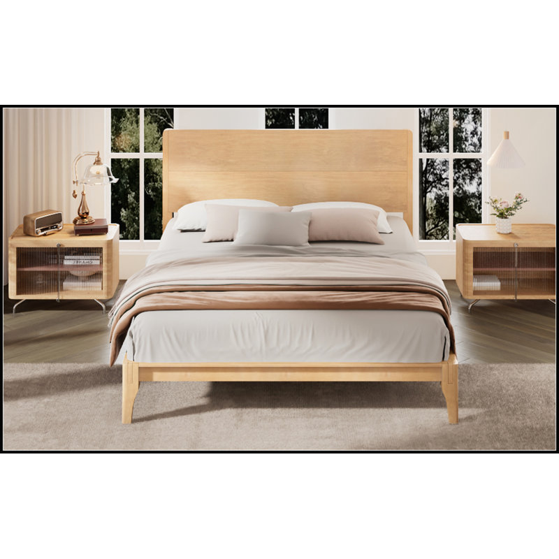 Lit plateforme en bois de bambou de taille moyenne Mid-Century de 12 po avec support en métal, aucun sommier requis, assemblage facile