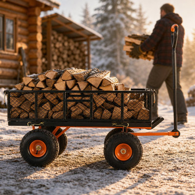Heavy Duty Garden Dump Cart 880 lbs 3.2 Cu. Ft., Metal Steel Utility Wagon with Removable Sides & 10 in All-Terrain Wheels