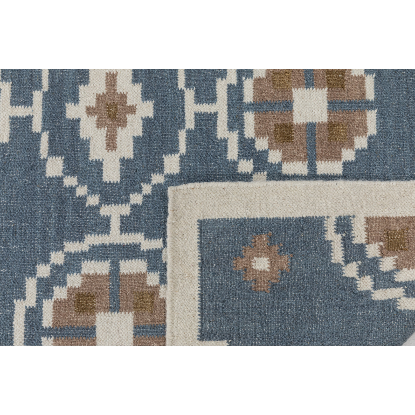 Heidi Flatweave Wool Geometric Scandinavian Rug, Blue, 2'6x8'