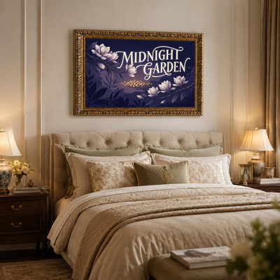 Pale Magnolia Flowers And Glowing Lights In Midnight Garden Canvas Wall Art