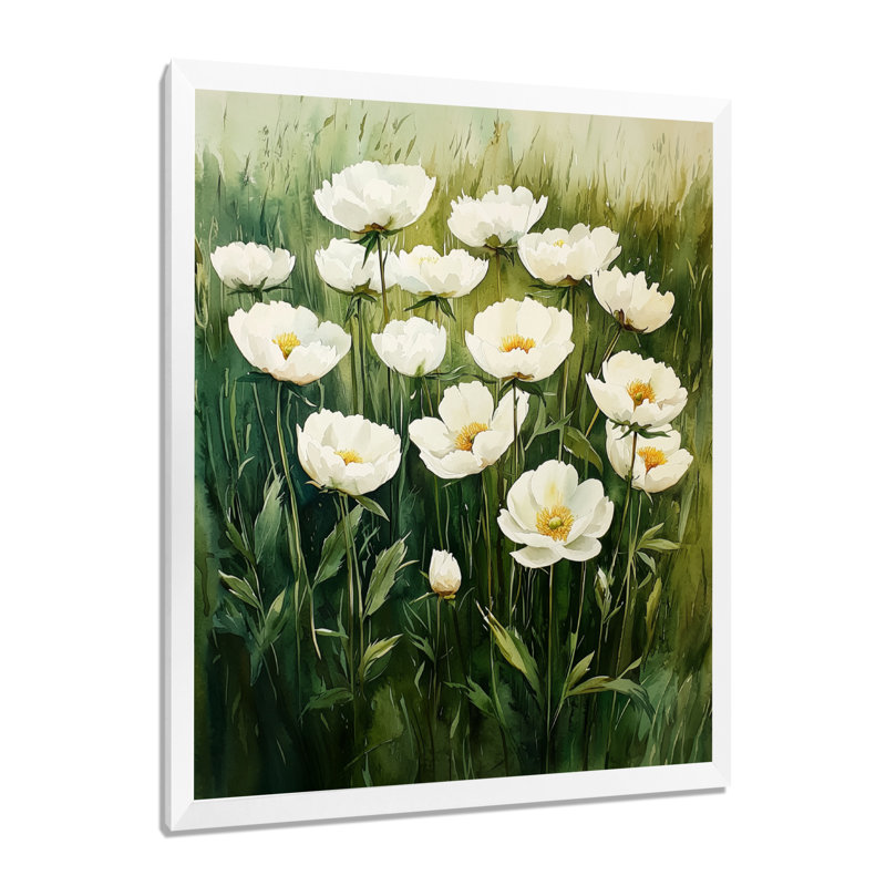 Barnhill - impressions sur toile florales, H 32 po x l 16 po, Reproduction encadrée d'une seule photo, Blanc