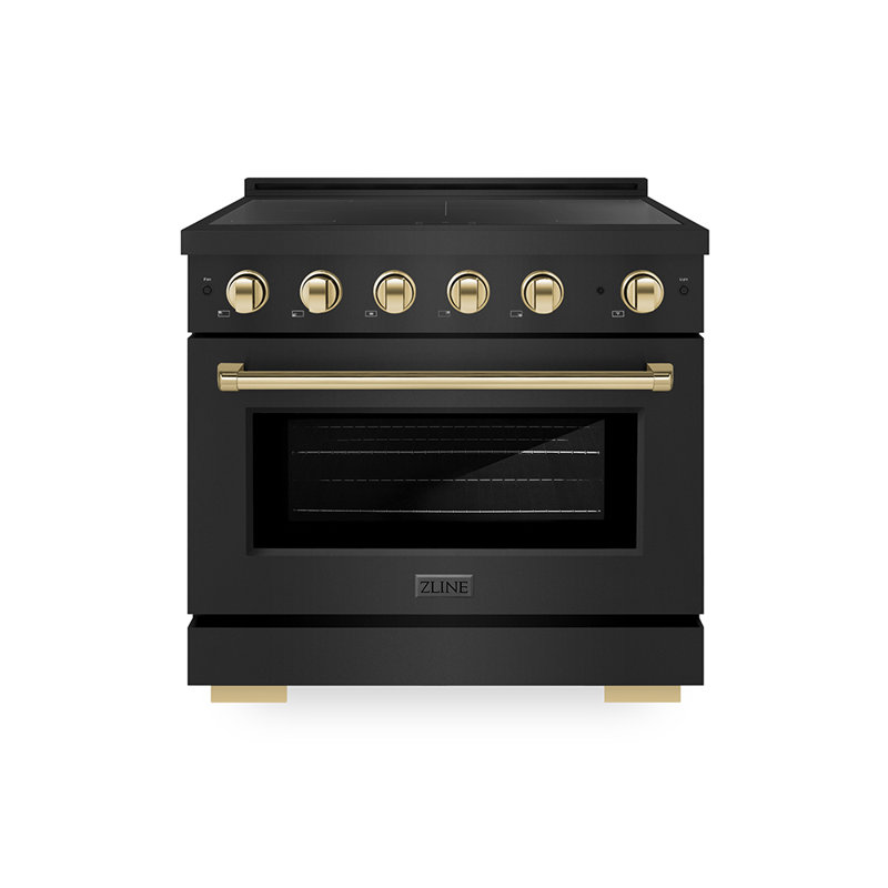 ZLINE Autograph 36 in. Black Stainless Paramount Induction Range with Polished Gold Accents, Polished Gold