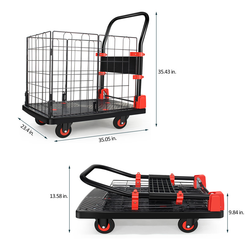 Folding Hand Truck Cage Cart, 35.4" H x 23.4" W x 35" D