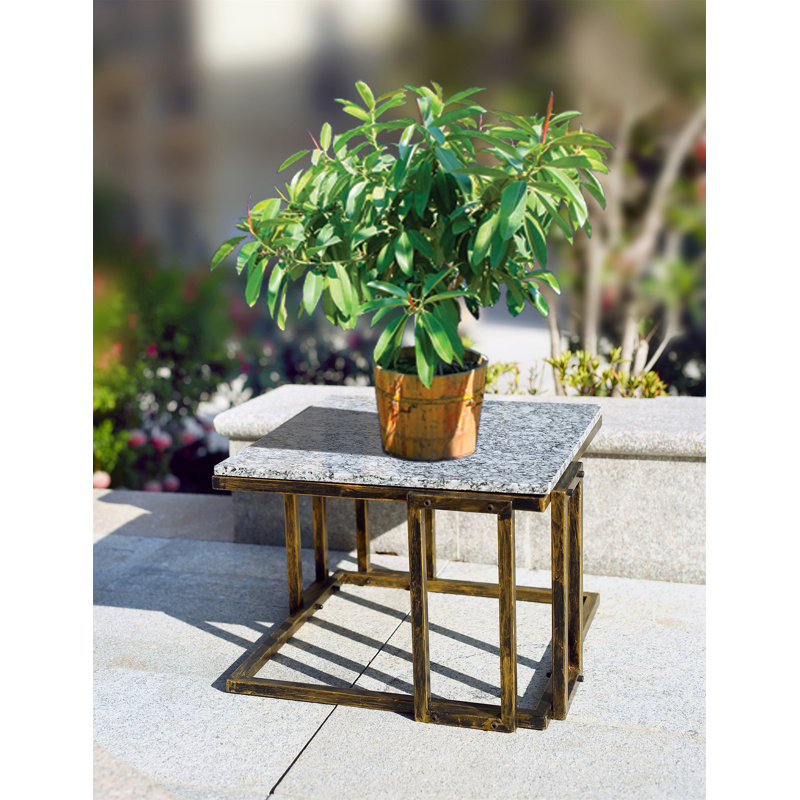 Support pour plante en marbre granit noir / doré 14,5 po