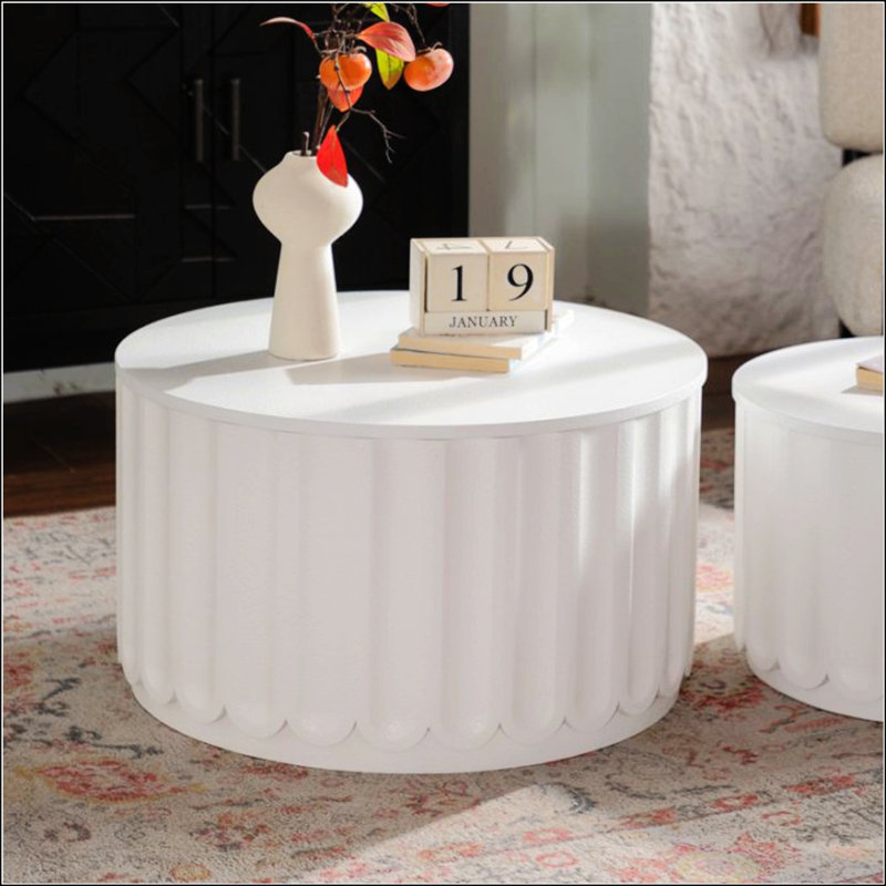 Ensemble de tables de rangement rondes blanches avec couvercle escamotable