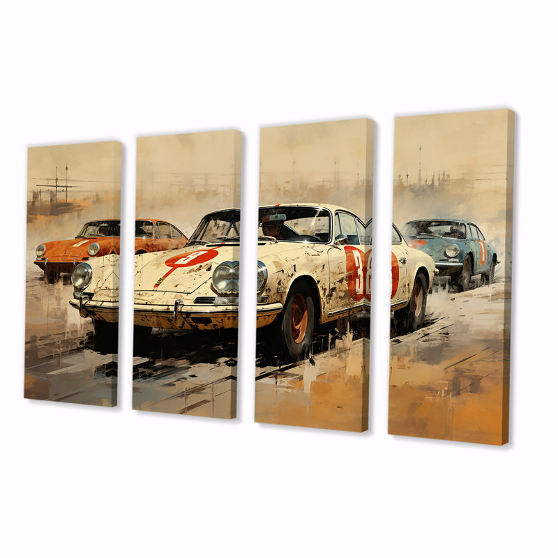 Décoration murale rétro de voiture de course rétro Melody II - 4 pièces, H 28 po x l 48 po