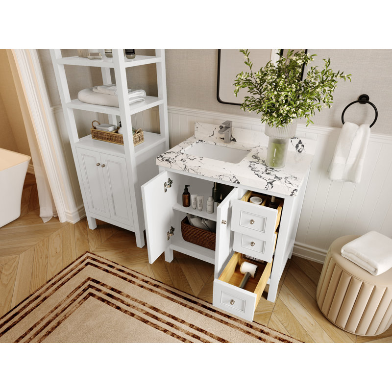 Nashville X P 22 po De salle de bain Quartz, Blanc, Nickel brossé, Sienne Calacatta