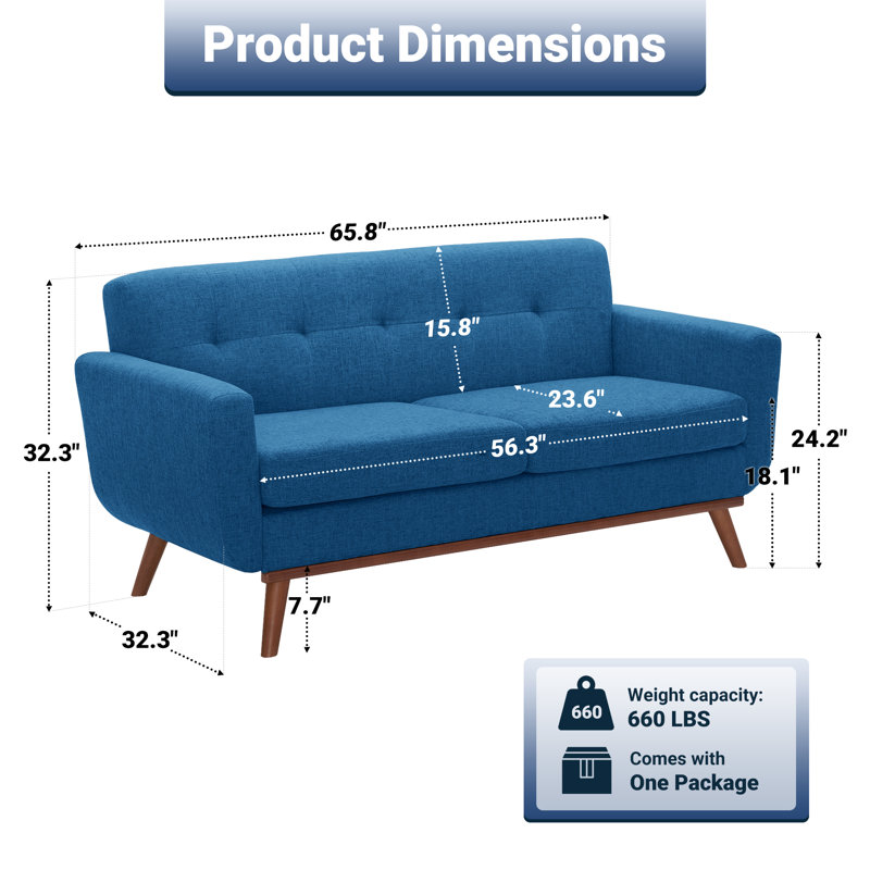 Canapé 65 po Mid-Century, Bleu