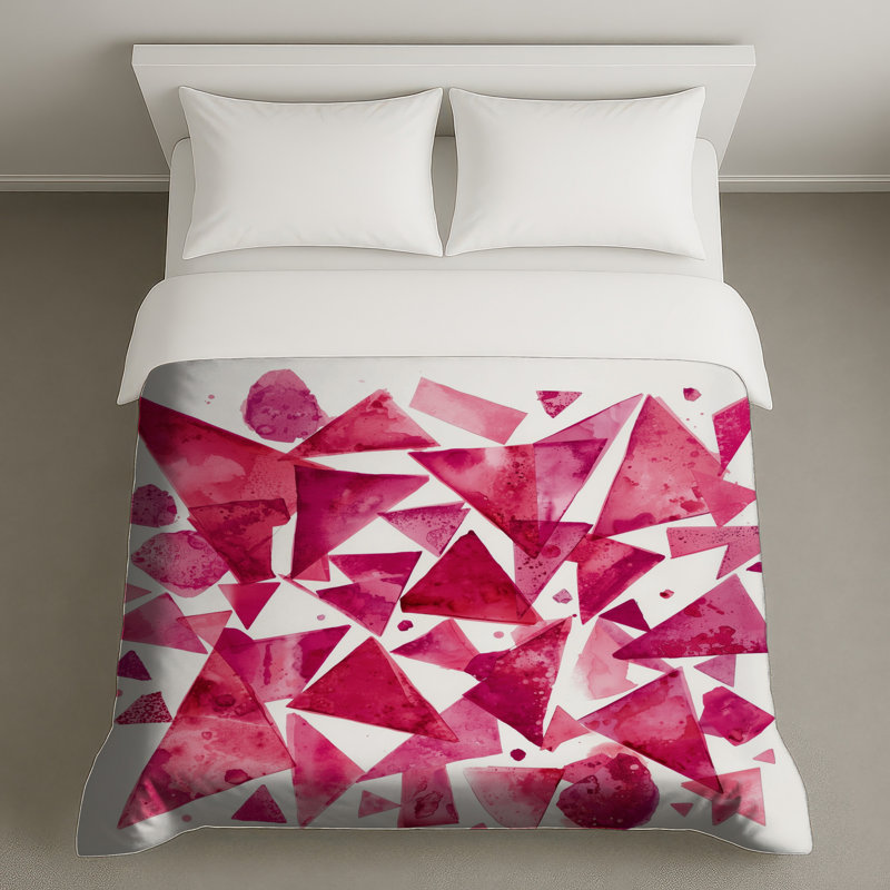 Housses de couette géométriques à triangles roses, Grand lit