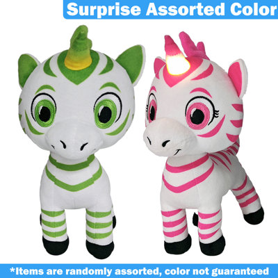 Zoonicorn: Soft Light Zoonies - Assortiment de personnages en peluche (Aliel rose ou Ene verte) - Figurine pelucheuse légère, corne à DEL, musique, enfants 3+