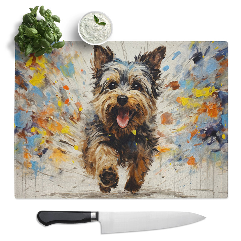 Yorkshire Terrier Action  Glass Chopping Board