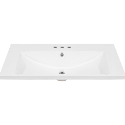 Comptoir de meuble-lavabo en céramique blanc 30 po, hauteur 6,47 po, conception à 3 trous, comptoir d'évier, blanc, lavabo l 23 po x P 13 po, pré-percé