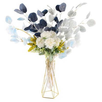 Fake Flowers With Vase, Hydrangea Artificial Flowers For Decoration, Faux Flowers Arrangements Bouquet For Home Decor Table Centerpieces Kitchen Dining Room Wedding