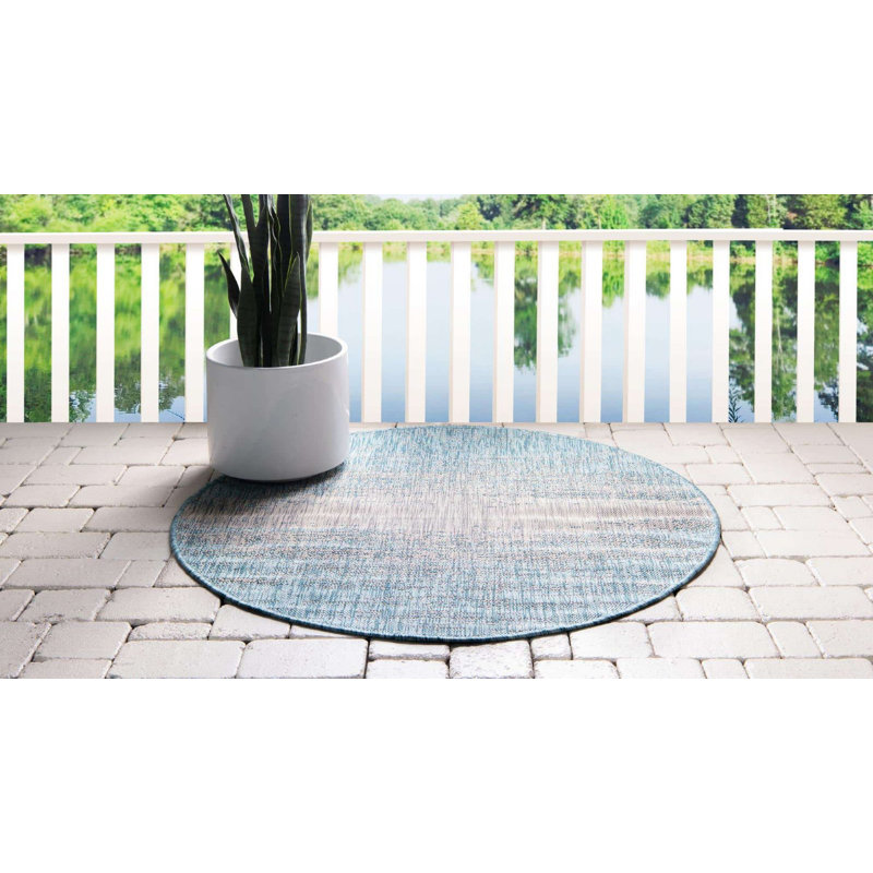Outdoor Iris Area Rug Ocean Color, Round 4'