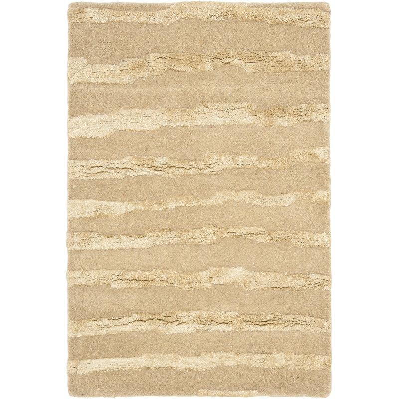 Nukri Hand Tufted Wool/Cotton/Viscose Striped Rug in Beige, Rectangle 2' x 3'