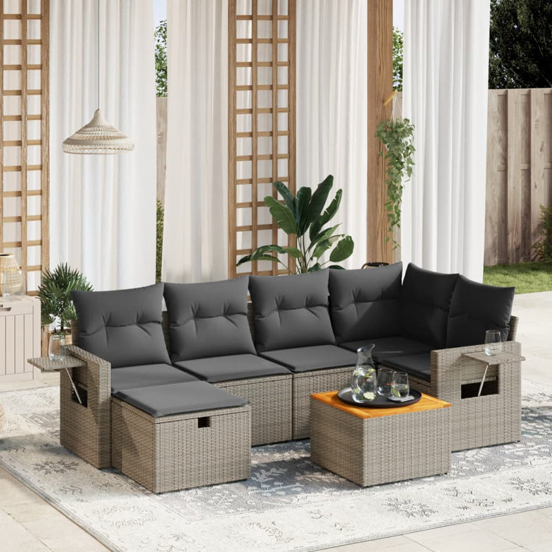 Ensemble de canapé de jardin modulaire en rotin PE gris 7 pièces Vidaxl