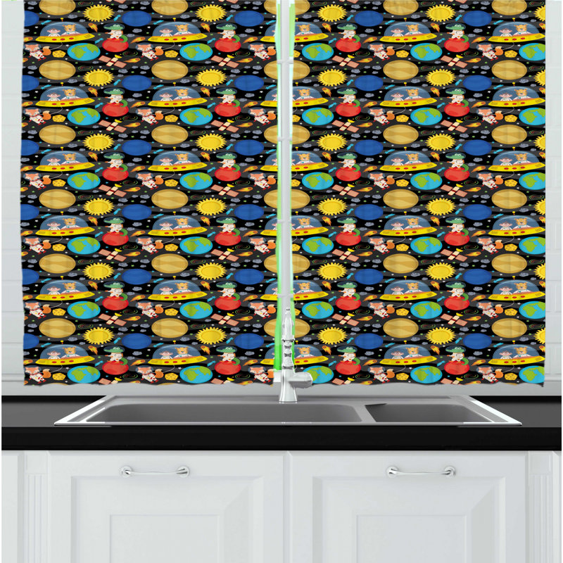 Geometric Ruffled Kitchen Curtain